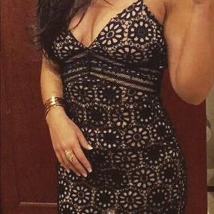 Aqua Navy Lace Detail Cocktail Dress